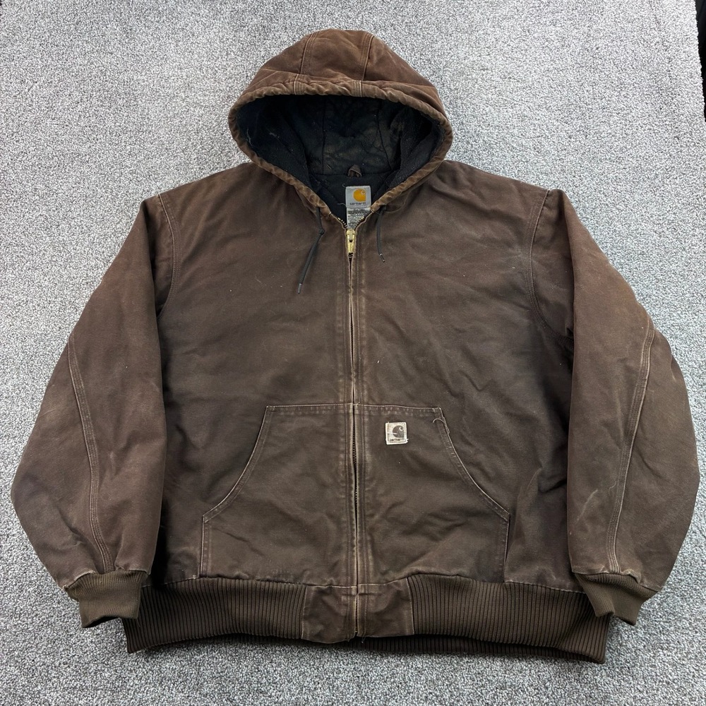 Vintage Carhartt Active Jacket Mens 3XL Brown Cotton Canvas Hooded J130 DKB